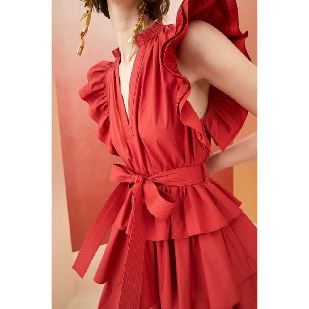 NWOT Ulla Johnson Honoria mini ruffle dress in brick red